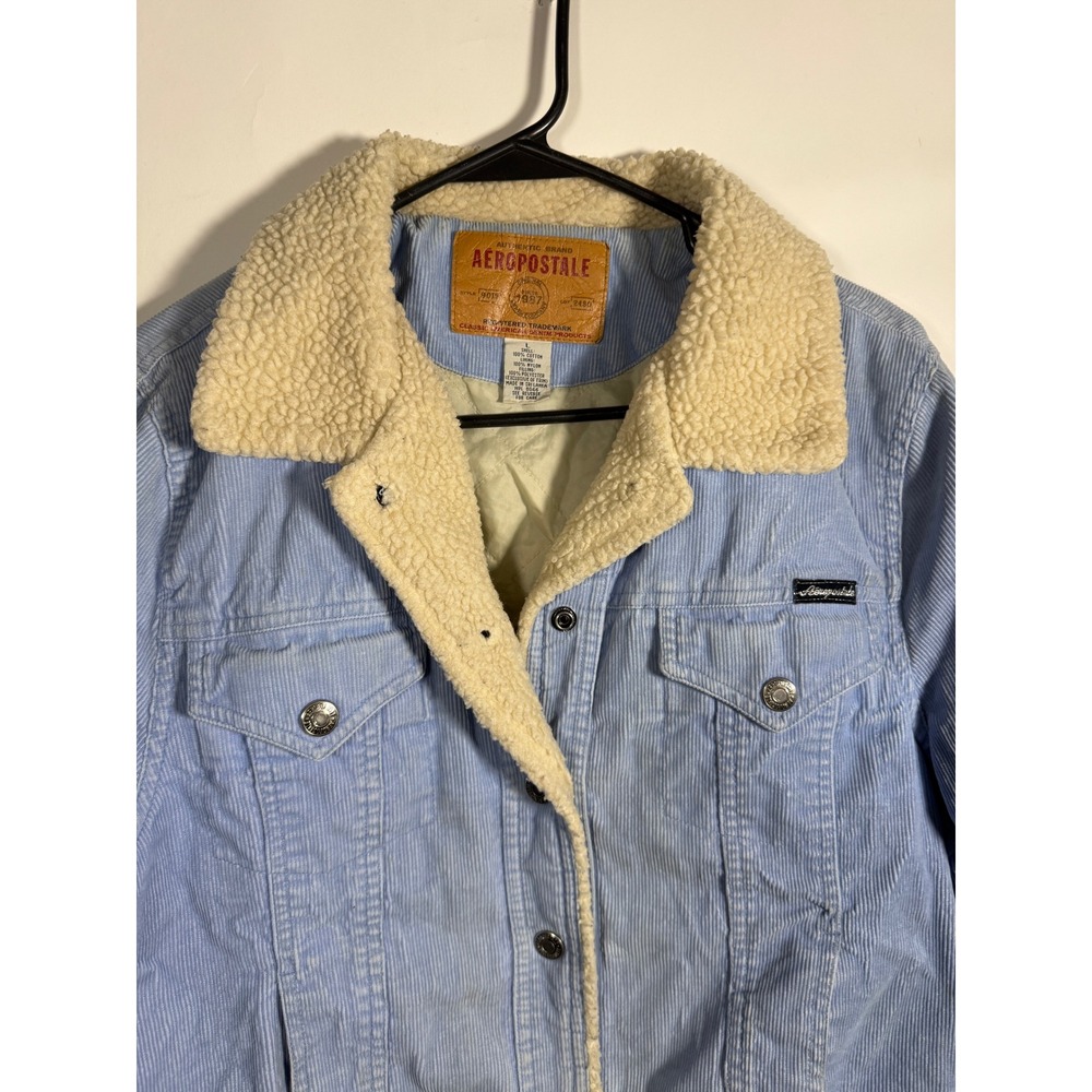 Aeropostale Womens Light Blue Corduroy Sherpa Lined Trucker Jacket Size L - Picture 2 of 8